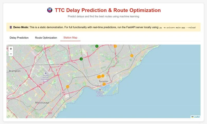 Screenshot of TTC Predict station map